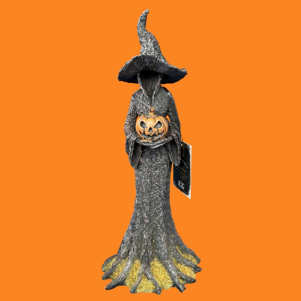Faceless Witch Tree Figurine Halloween Decor Spooky Night Pumpkin Moss 16" NWT